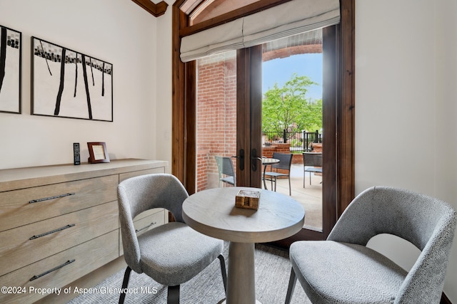 dining space featuring french doors