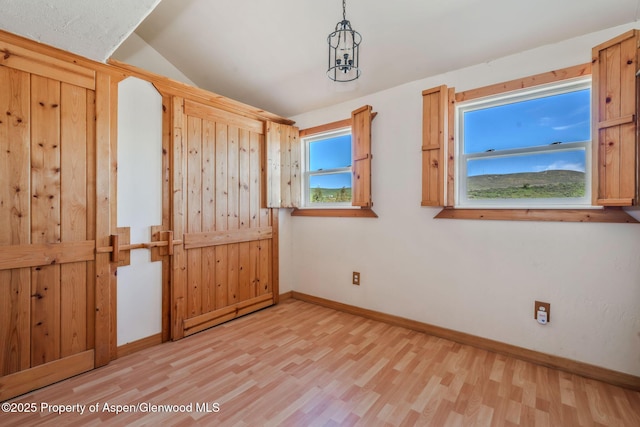 40889 County Road 76a, Hayden, CO 81639 - unfurnished bedroom with light wood-style floors, baseboards, and lofted ceiling