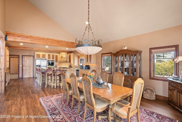 dining area featuring plenty of natural light, baseboards, and dark wood finished floors