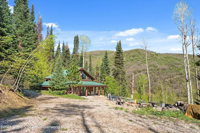 0 E Divide Creek Rd, Silt, CO 81652 - view of front of property with a forest view, an outdoor fire pit, and metal roof