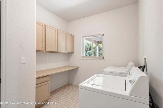 55 Limberpine Cir, Battlement Mesa, CO 81635 - laundry area featuring cabinet space, light floors, washing machine and clothes dryer, an office area, and baseboards