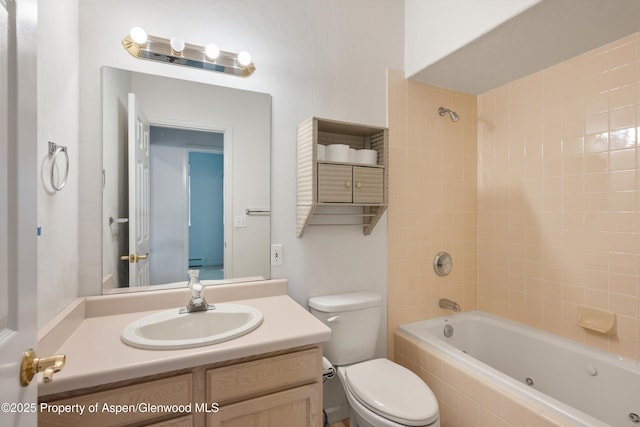 55 Limberpine Cir, Battlement Mesa, CO 81635 - bathroom with toilet, vanity, and a combined bath / shower with jetted tub