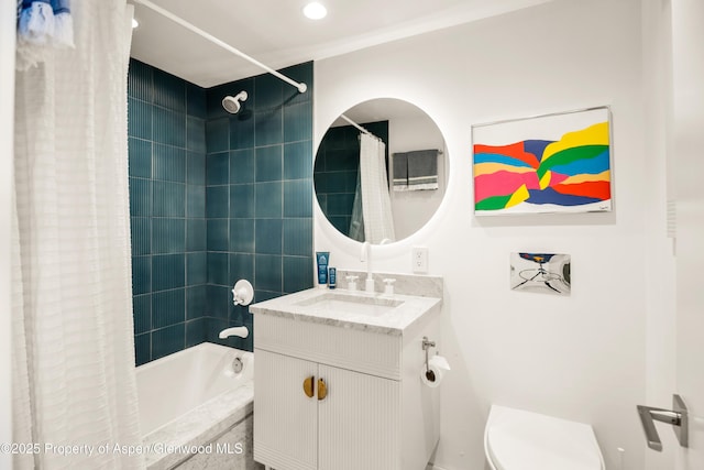 800 S Mill St Unit 304D, Aspen, CO 81611 - bathroom featuring toilet, shower / tub combo, vanity, and recessed lighting