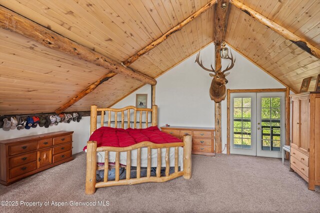 3714 Bear Ridge Rd, Basalt, CO 81621 - bedroom with carpet flooring, access to exterior, and wooden ceiling