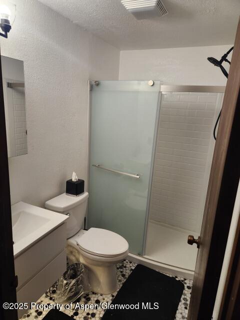 3057 Wellington Ave, Grand Junction, CO 81504 - full bathroom with a shower stall, vanity, and a textured ceiling