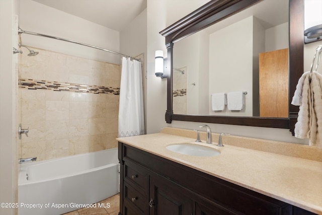 534/536 Spruce St, Aspen, CO 81611 - full bath with vanity, shower / tub combo with curtain, and tile patterned flooring