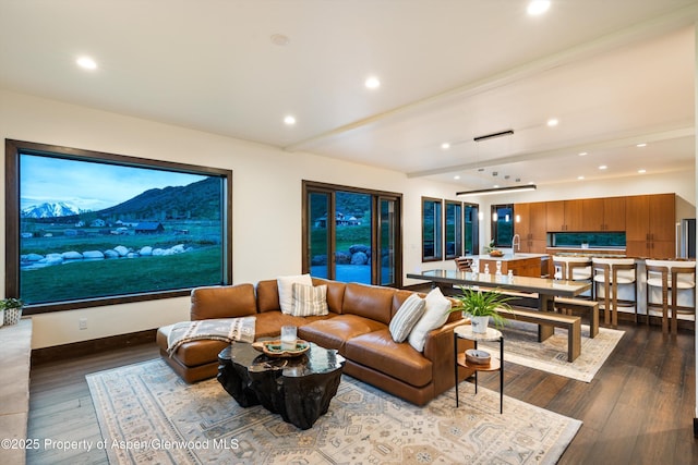 103 Ranch Ln, Glenwood Springs, CO 81601 - living area featuring dark wood-style floors and recessed lighting