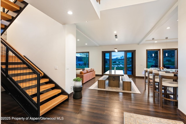 103 Ranch Ln, Glenwood Springs, CO 81601 - living room with hardwood / wood-style floors, stairs, baseboards, and recessed lighting