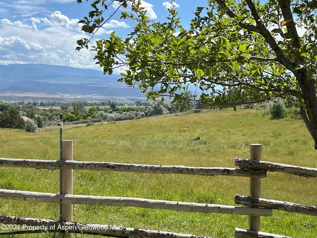 view of yard with a mountain view and a rural view