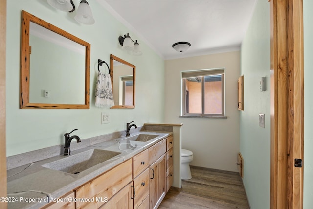 bathroom featuring hardwood / wood-style floors, vanity, and toilet