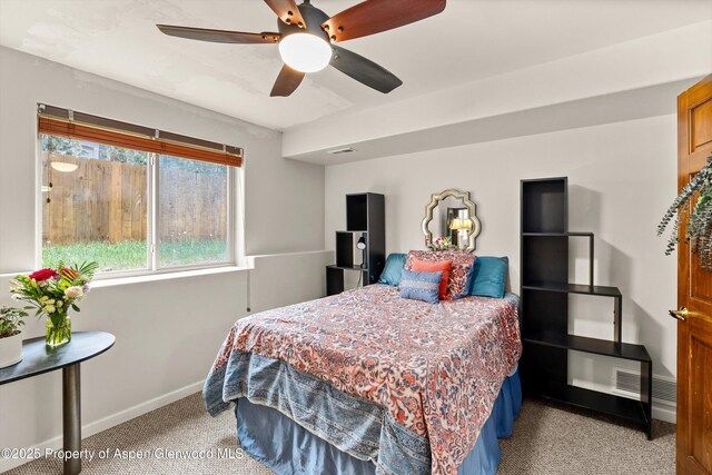 4122 Sky Ranch Dr, Glenwood Springs, CO 81601 - bedroom with carpet, baseboards, and a ceiling fan