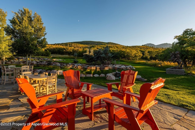 view of patio with a mountain view