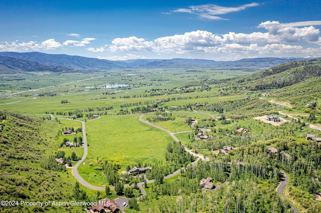 birds eye view of property with a mountain view and a rural view