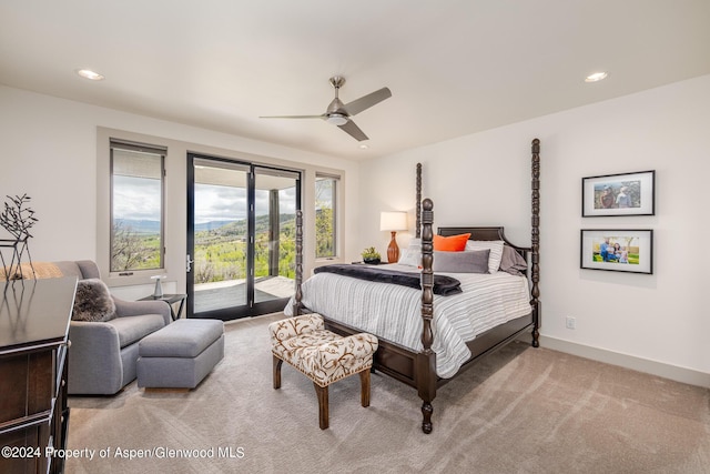 36125 Quarry Ridge Rd, Steamboat, CO 80487 - bedroom featuring access to exterior, carpet floors, recessed lighting, baseboards, and a ceiling fan
