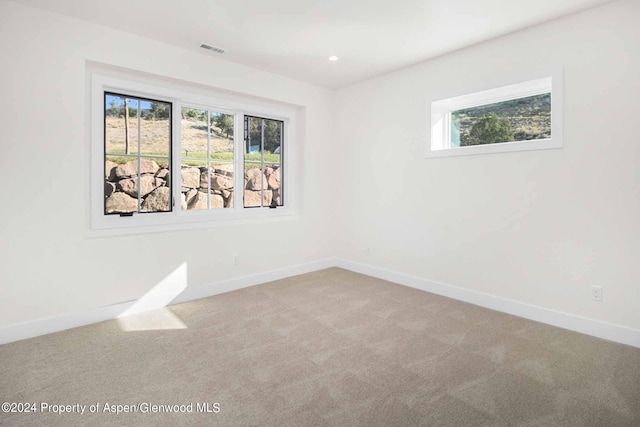 unfurnished room featuring light carpet