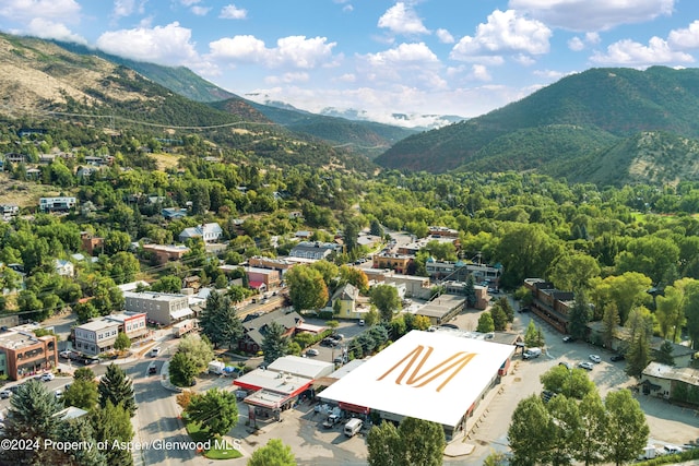 birds eye view of property featuring a mountain view