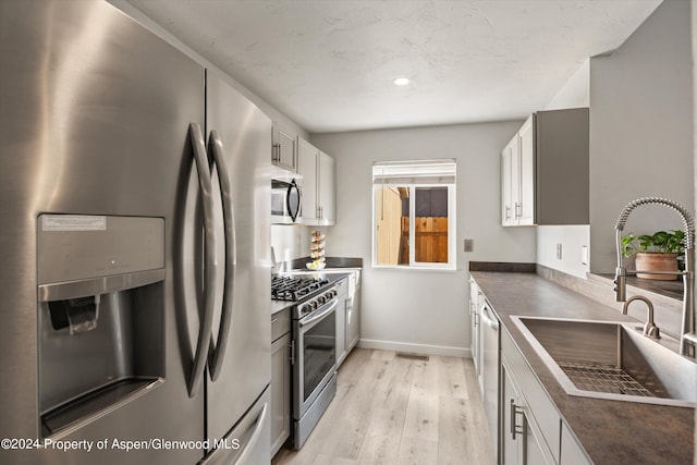 kitchen featuring sink, white cabinets, stainless steel appliances, and light wood-type flooring