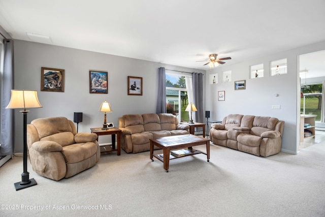 156 Limberpine Cir, Parachute, CO 81635 - living room featuring light colored carpet and a ceiling fan