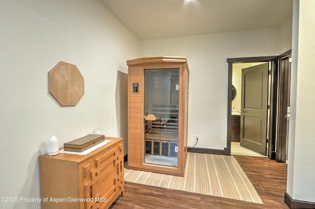 86 Sunrise Ct, Glenwood Springs, CO 81601 - hallway with dark wood-style flooring and a relaxing sauna