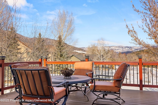 deck with a mountain view