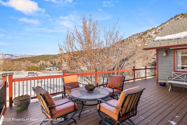 deck with a mountain view