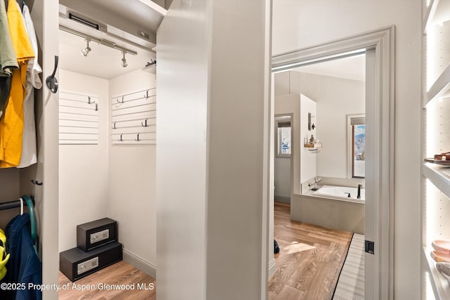 10 Laird Ln, Glenwood Springs, CO 81601 - full bathroom featuring wood finished floors, a garden tub, and track lighting