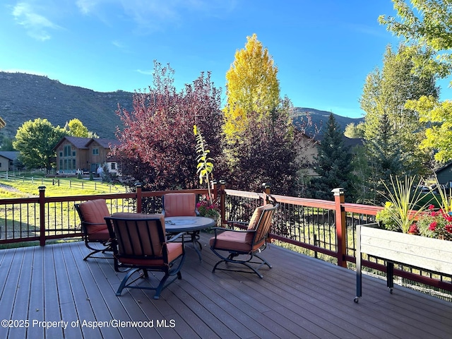 deck with a mountain view