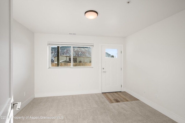 view of carpeted foyer entrance