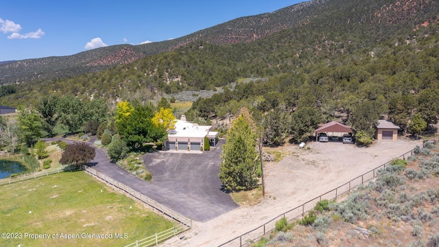 birds eye view of property featuring a mountain view