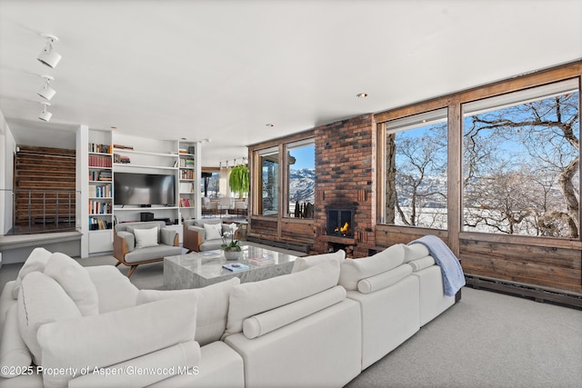 260 Star Mesa Rd, Aspen, CO 81611 - carpeted living room featuring a fireplace and track lighting