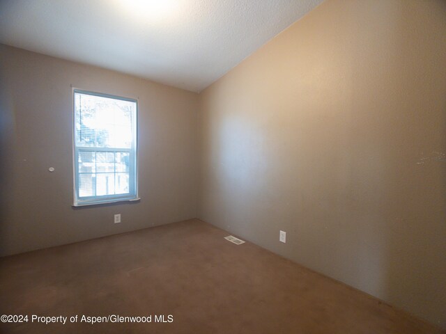 unfurnished room featuring lofted ceiling