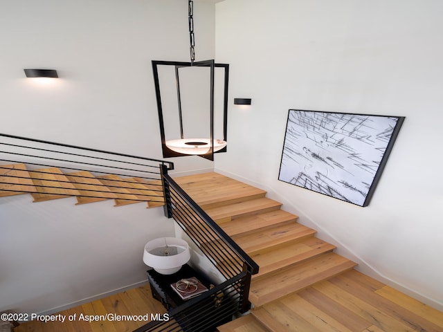 stairway with wood-type flooring