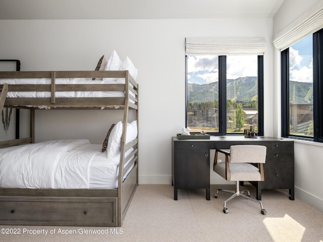 bedroom featuring a mountain view