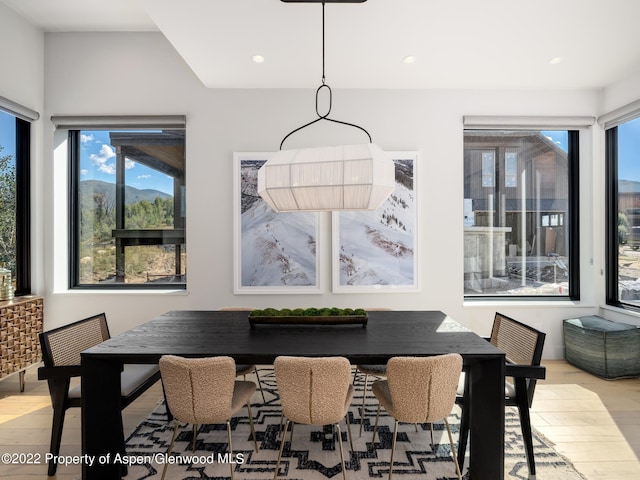 dining area featuring light wood-type flooring