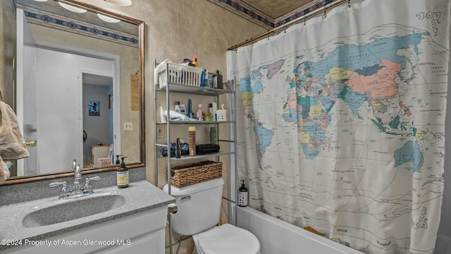 full bathroom featuring vanity, toilet, and shower / bath combo with shower curtain