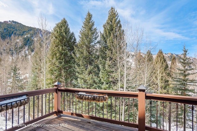 wooden terrace with a forest view