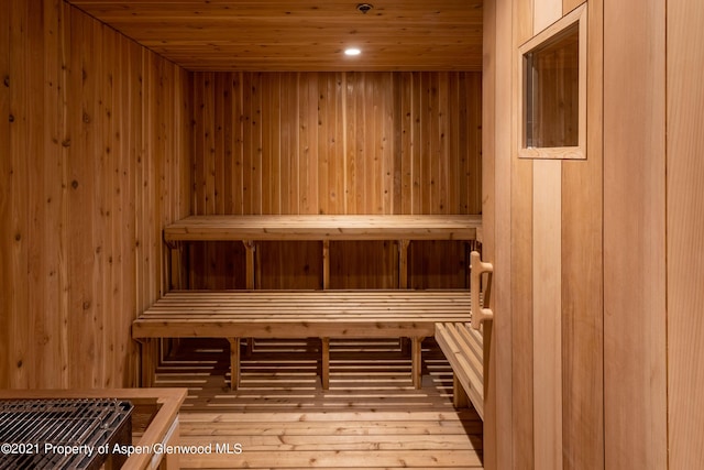 view of sauna featuring wood-type flooring