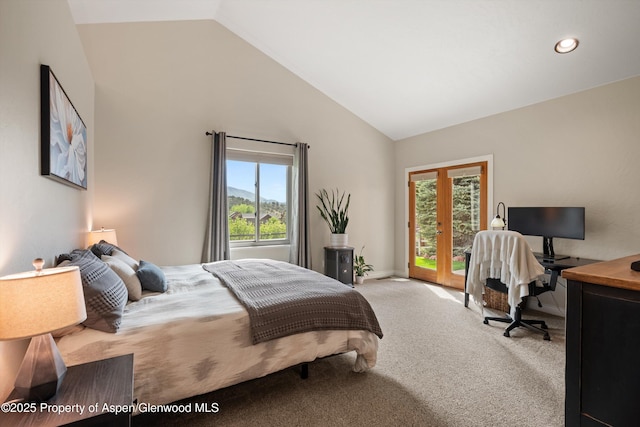 152 Blackhawk Dr, New Castle, CO 81647 - bedroom featuring multiple windows, carpet flooring, high vaulted ceiling, recessed lighting, and baseboards