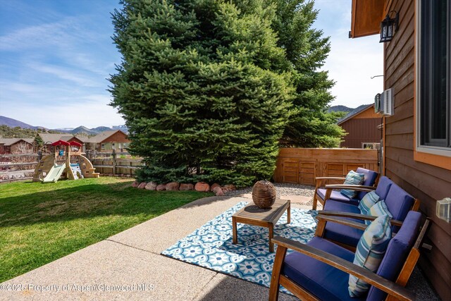 152 Blackhawk Dr, New Castle, CO 81647 - view of patio with a playground and a mountain view