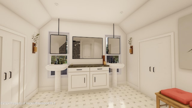 500 W Francis St, Aspen, CO 81611 - bathroom with tile patterned floors, vaulted ceiling, and baseboards