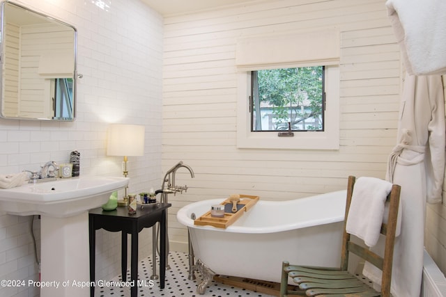 500 W Francis St, Aspen, CO 81611 - full bathroom with wooden walls, a soaking tub, and a sink