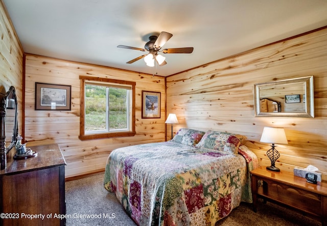 bedroom featuring carpet and ceiling fan