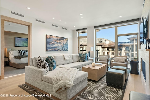 living room featuring hardwood / wood-style floors and expansive windows