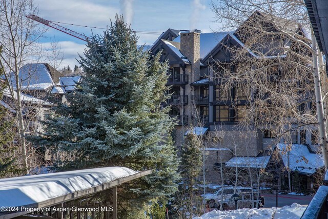 view of snow covered exterior