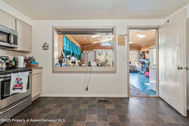 2201/2203 B St, Craig, CO 81625 - kitchen featuring appliances with stainless steel finishes, wooden ceiling, and lofted ceiling