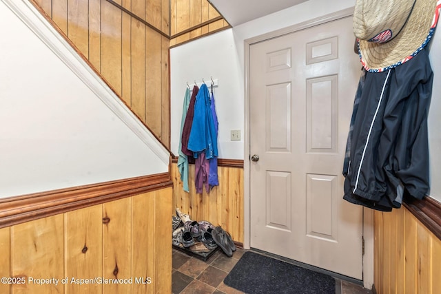 2201/2203 B St, Craig, CO 81625 - doorway with wooden walls and wainscoting