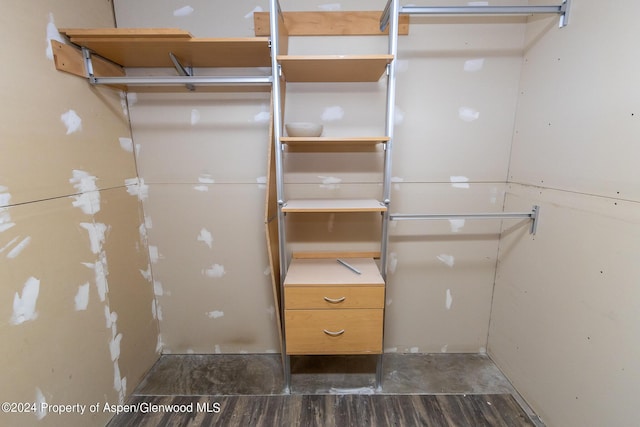 walk in closet featuring dark wood-type flooring