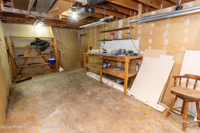 basement featuring a workshop area