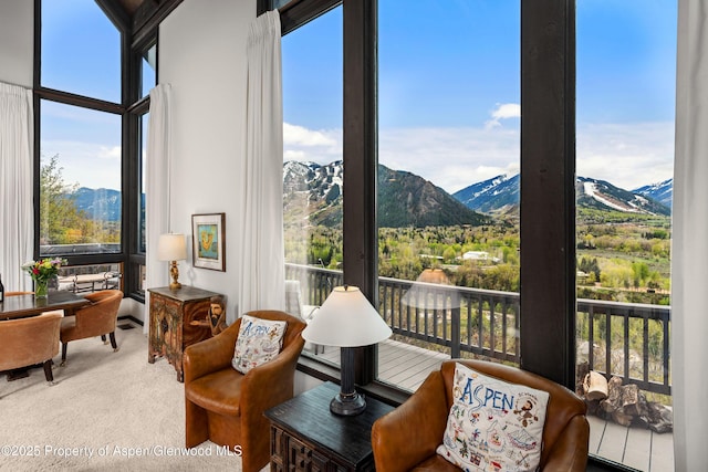 162 Bennett Bench Rd, Aspen, CO 81611 - sunroom / solarium with a mountain view and carpet floors