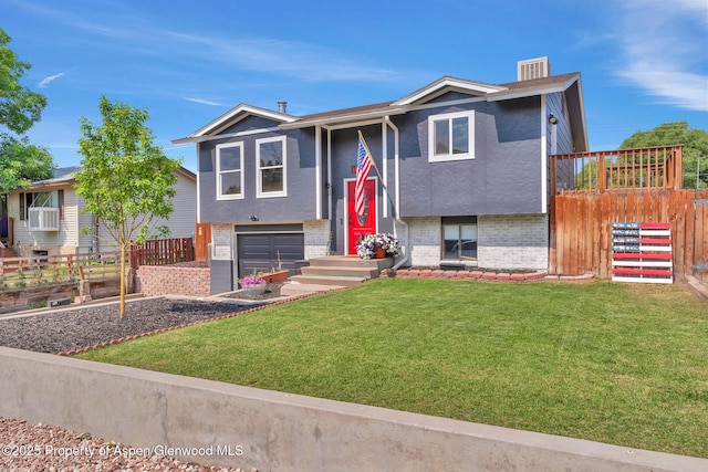 1186 Washington St, Craig, CO 81625 - bi-level home with an attached garage, brick siding, stucco siding, and a chimney